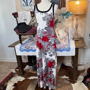Karen Kane Red, White & Black Floral Maxi Dress